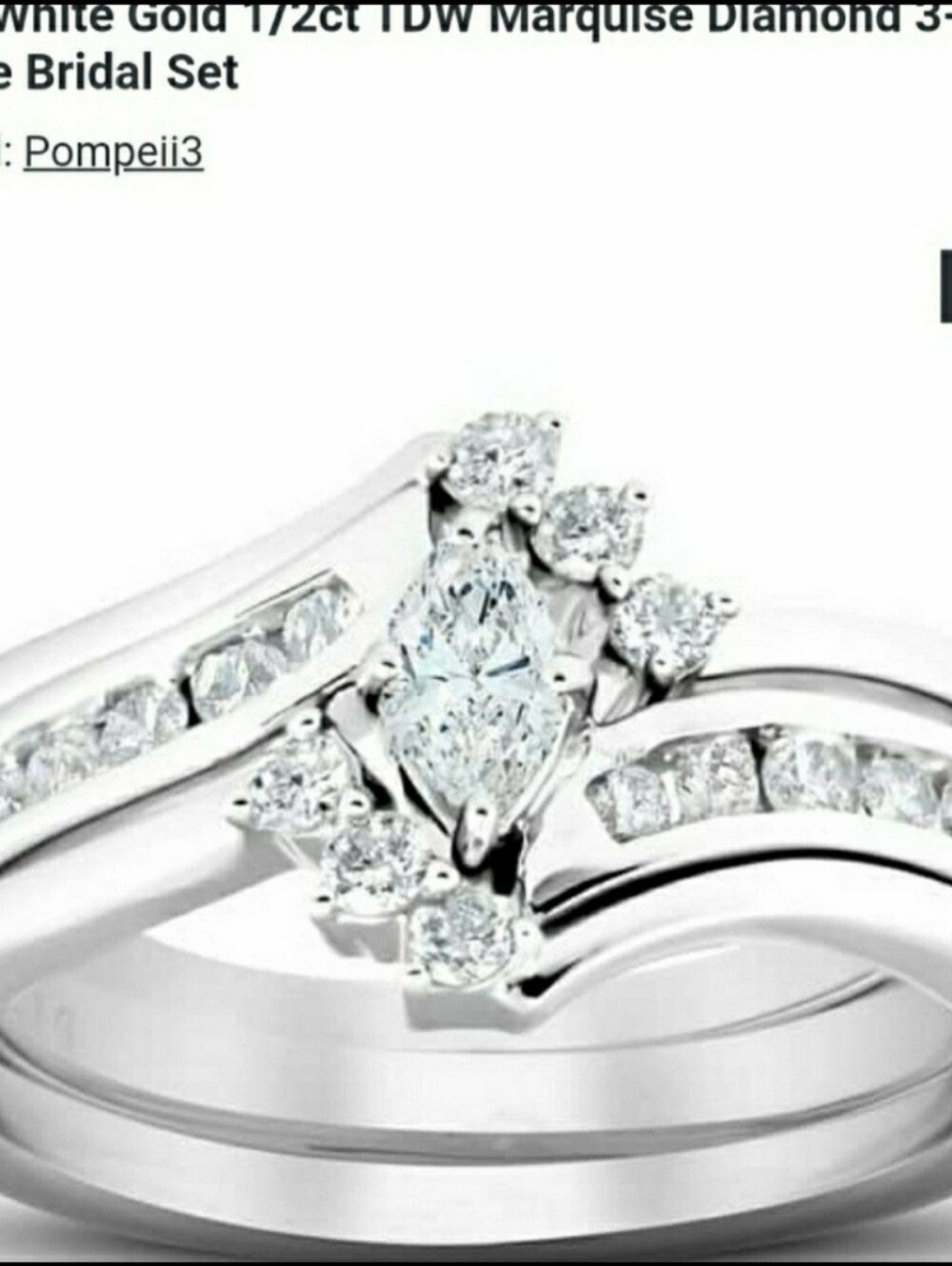 Pompeii3 White Gold Marquise and Round Diamond Bridal Ring Set